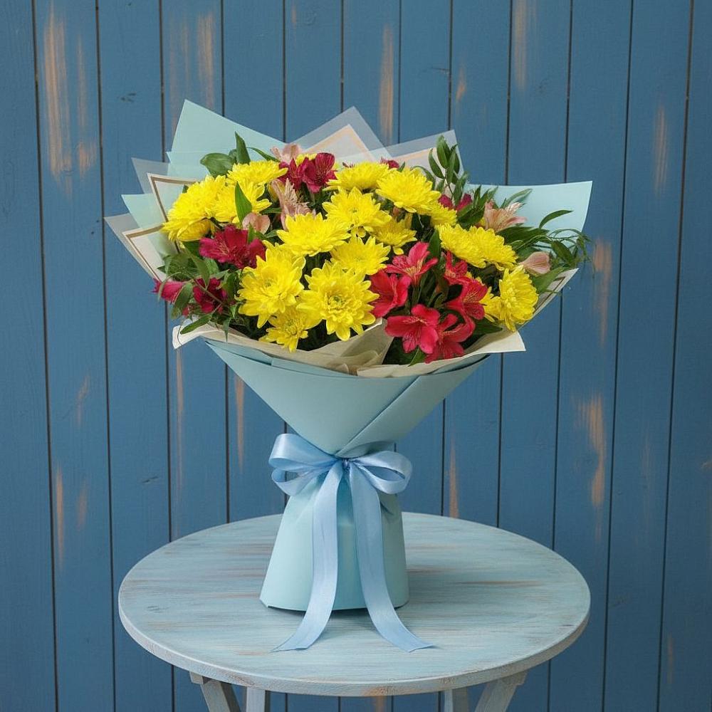 Букет цветов из: Альстромерии и Хризантемы в Старобалтачево