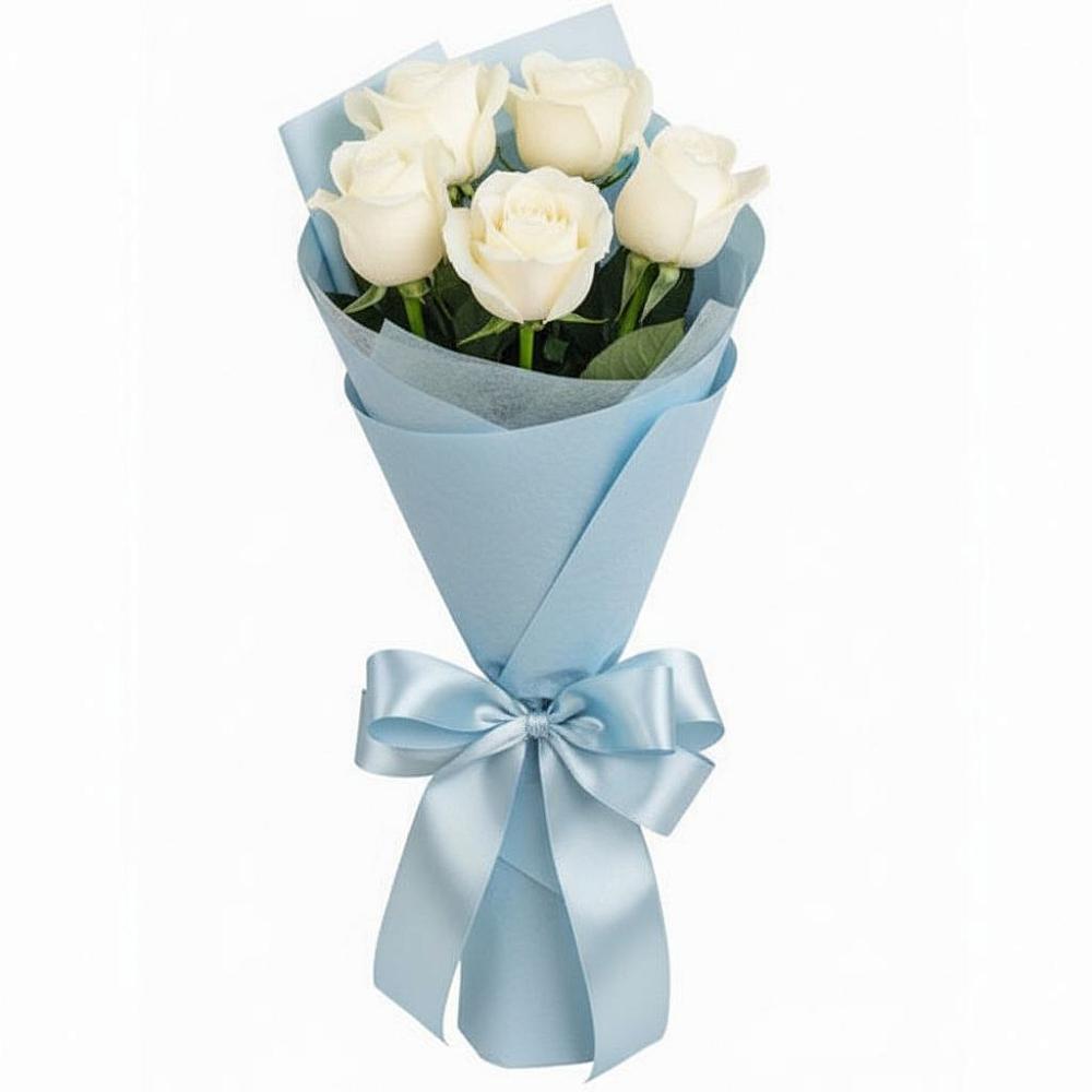 Букет 5 Белых роз Проуд в Старобалтачево