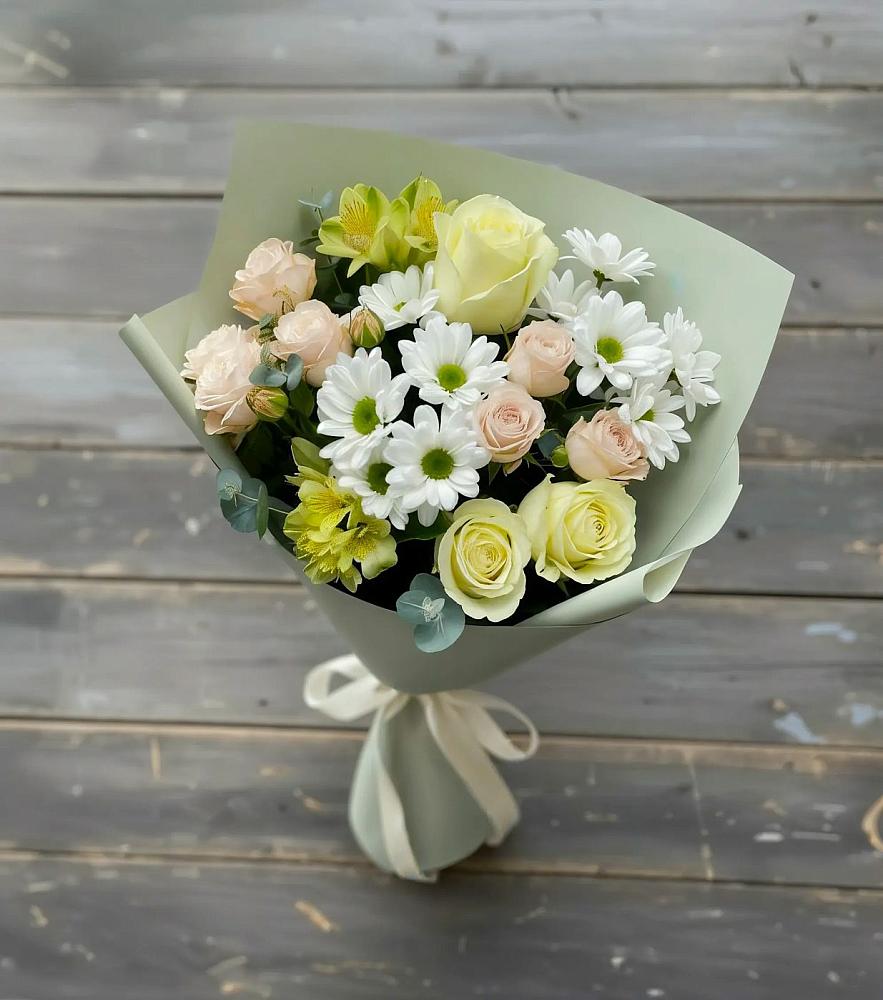 Букет цветов из: Альстромерии, Розы и Хризантемы в Старобалтачево
