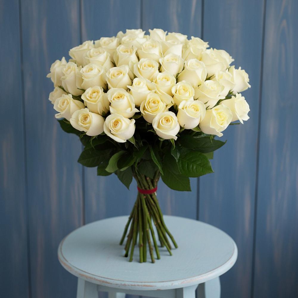 Букет 51 Белая роза Эдлесс Лав в Старобалтачево