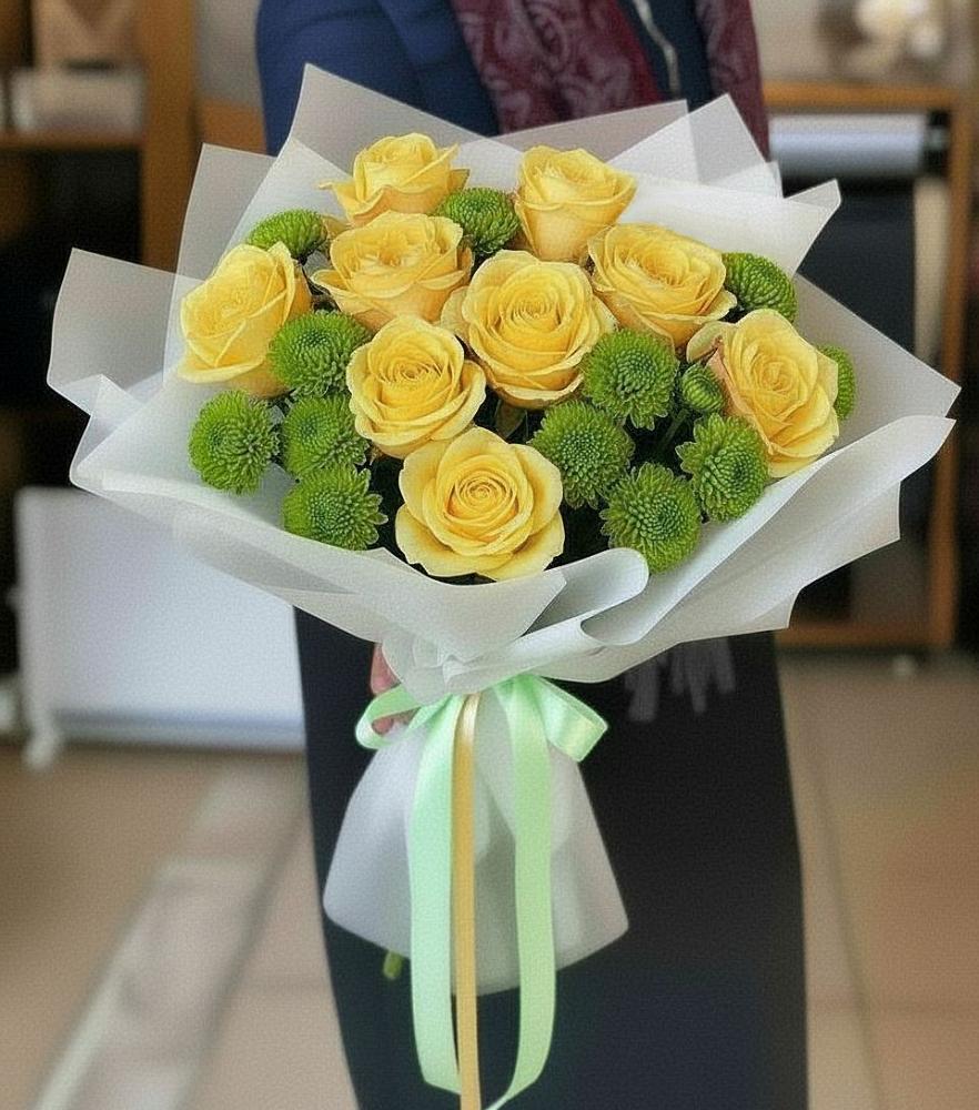 Букет цветов из: Хризантемы и Розы в Старобалтачево