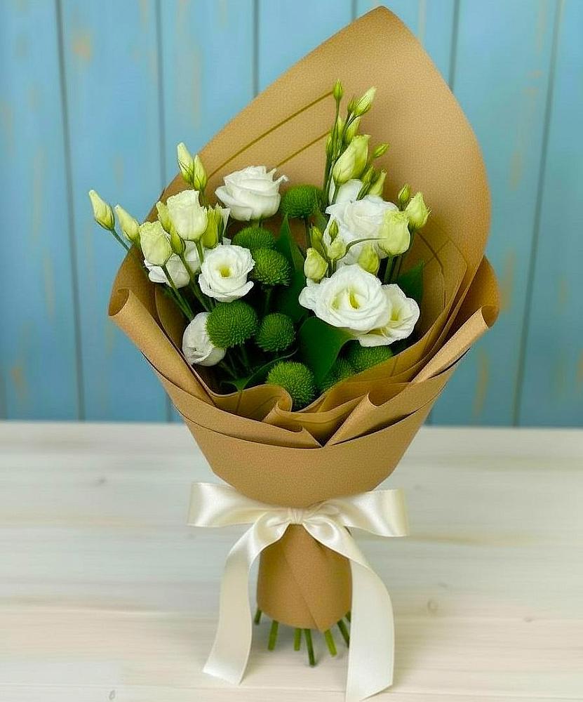 Букет цветов из: Хризантемы и Лизиантусы в Старобалтачево