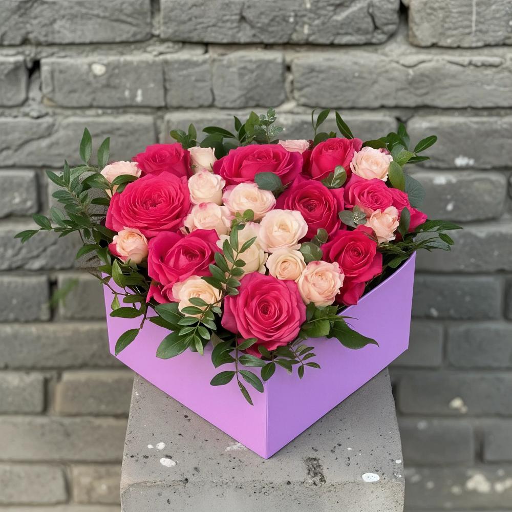 Цветочная композиция из Розы в коробке в Старобалтачево