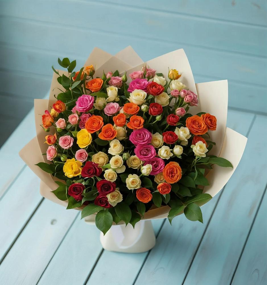 Букет Микс из разноцветных кустовых роз в Старобалтачево