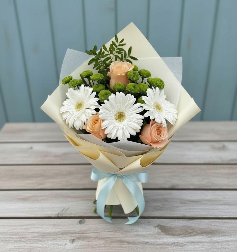 Букет цветов из: Герберы, Розы и Хризантемы в Старобалтачево