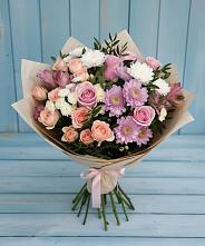 Букет цветов из:  Хризантемы, Розы и Альстромерии в Старобалтачево