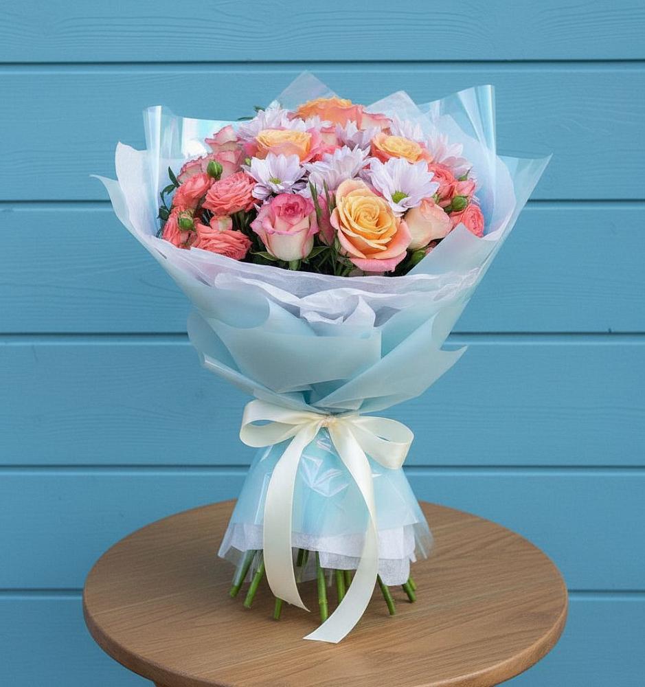 Букет цветов из: Хризантемы и Розы в Старобалтачево