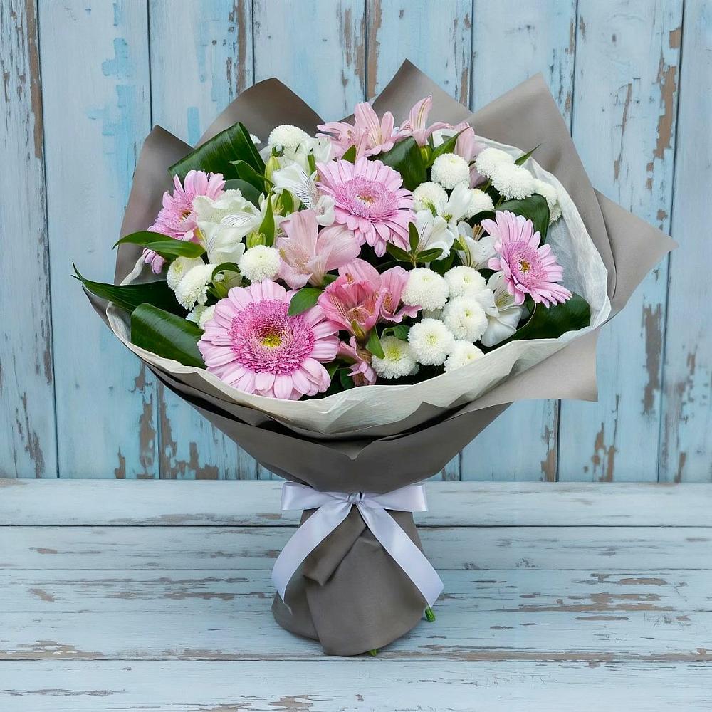 Букет цветов из: Герберы, Альстромерии и Хризантемы в Старобалтачево