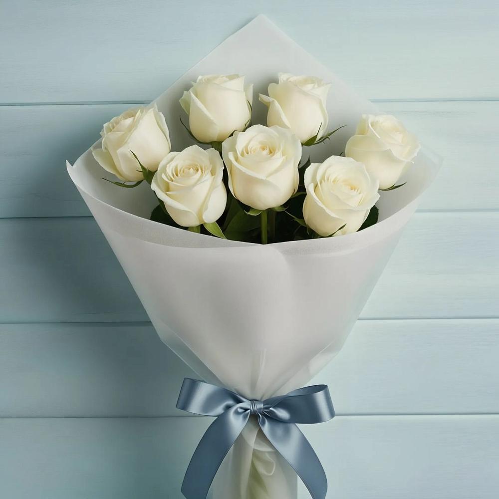 Букет 7 Белых роз Эдлесс Лав в Старобалтачево